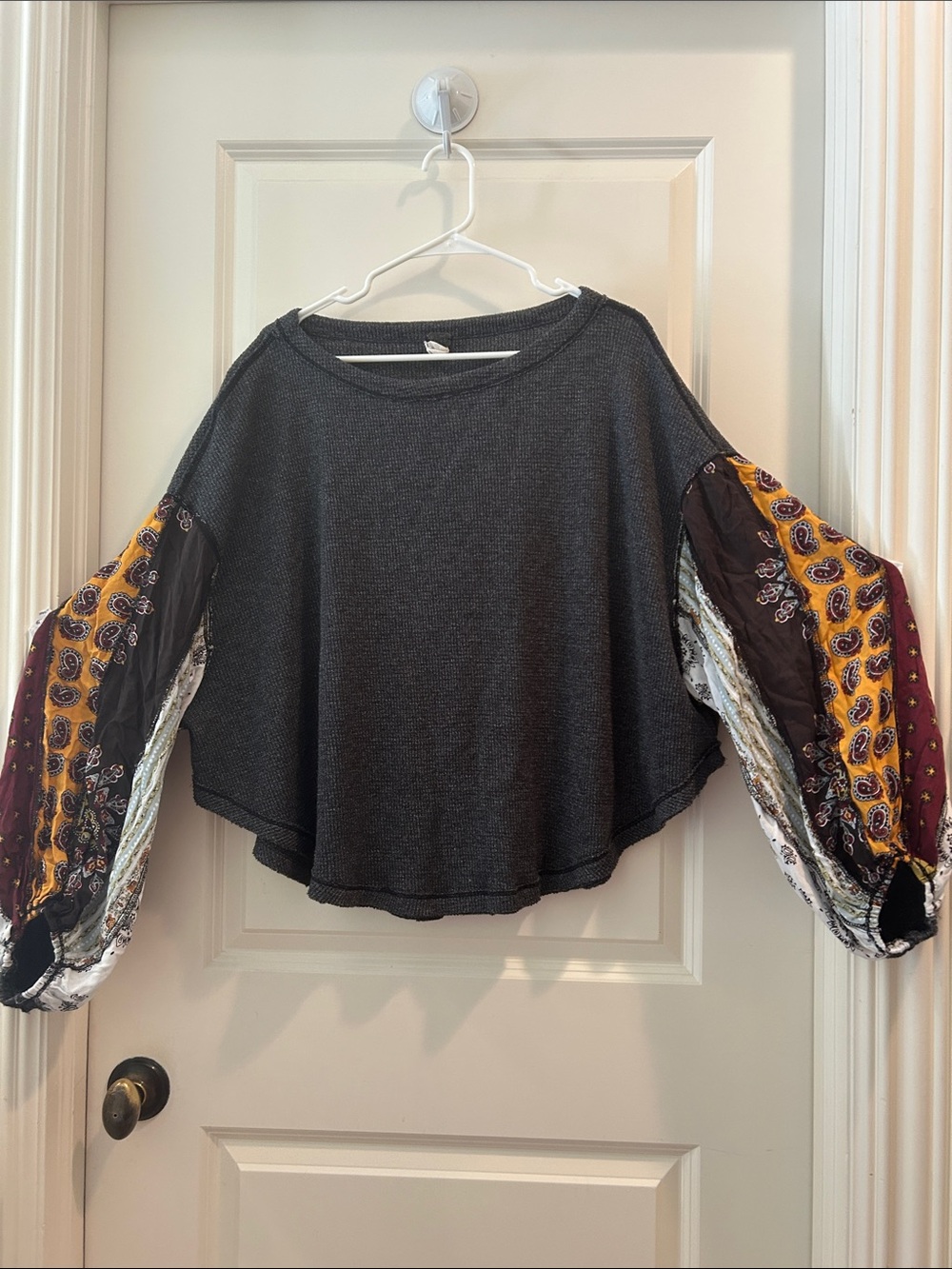 Free People We the Free Boho Festival Patchwork seams Sleeves waffle Top size L